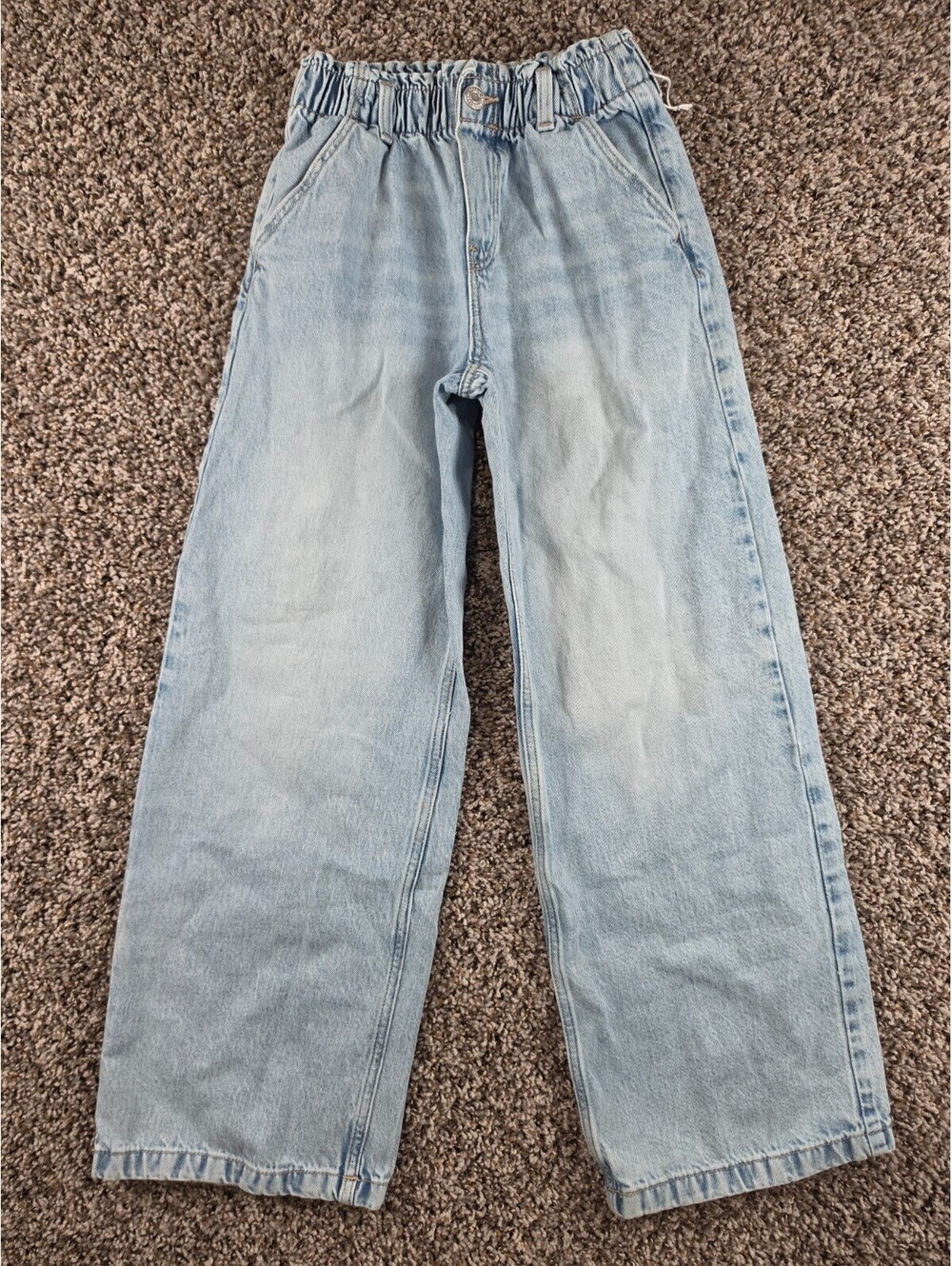 H&M Girls Sz 10 Wide Leg Paperbag Style Blue Jeans Light Wash High Waist